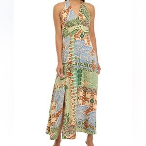 Vince Camuto Green Blue Brown Floral Halter Maxi Dress